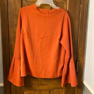 Burnt Orange | Bell Sleeved Top | Zipper On Back| 2 Hearts | Size Lg